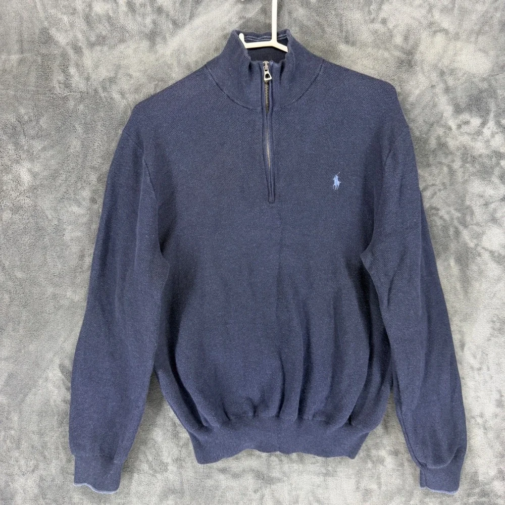 Polo Ralph Lauren Mens XL Navy Blue Pima‎ Cotton Quarter Zip Mock Neck Sweater